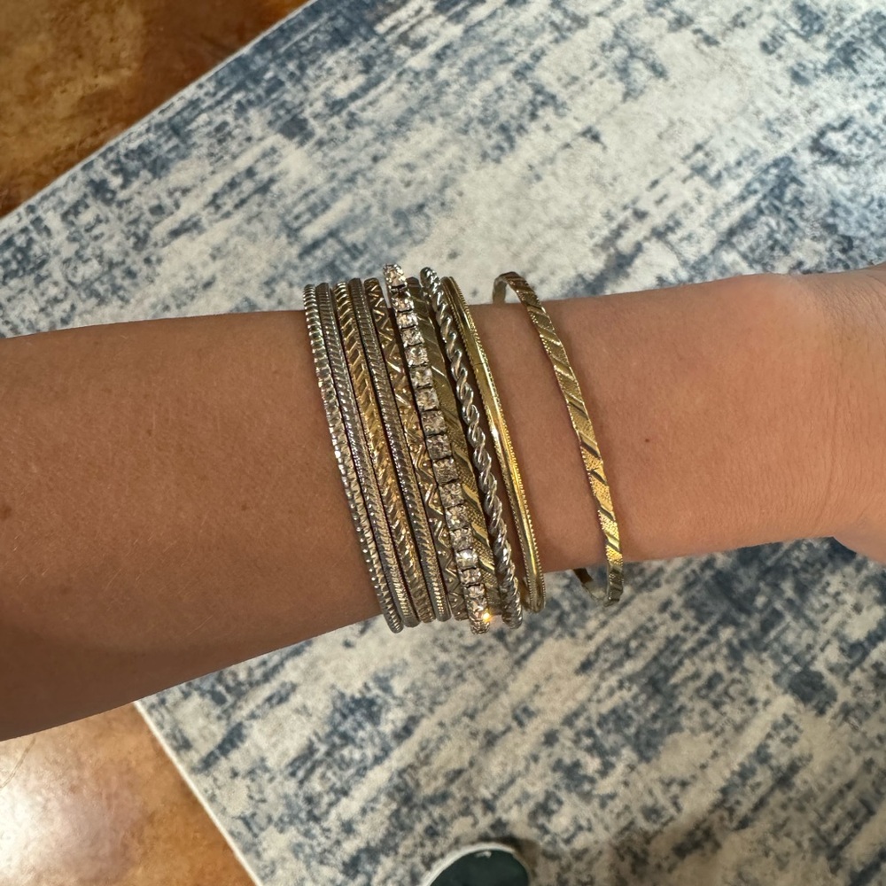 Gold and Silver Mixed-Metal Bracelet Set with Textured Details